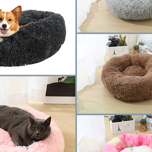 Round Plush Pet Bed Washable Donut Dog Bed