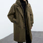 Army green lightweight hooded coat with notch lapels and layered zip hood, option photo for size 5XL
