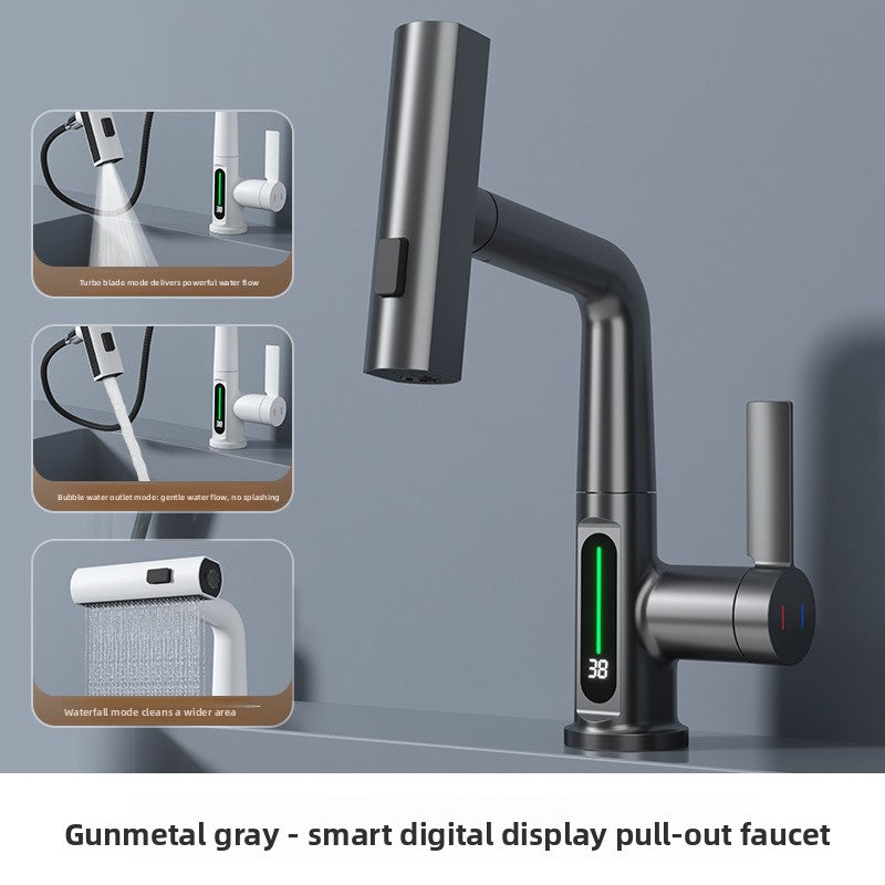 Basin faucet finishes shown in white, gun gray, chrome plating and matte black
