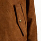 Brown vegan suede zip bomber jacket with a tartan cotton lining