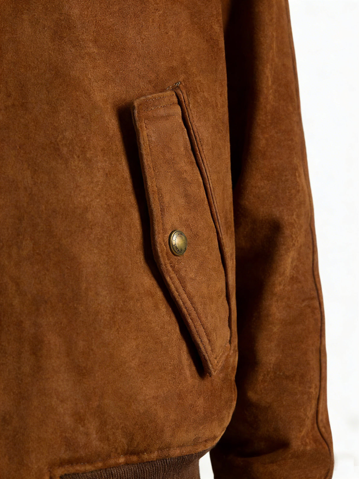 Brown vegan suede zip bomber jacket with a tartan cotton lining