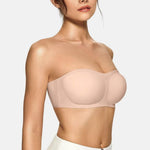 Strapless seamless push-up bra front view showing molded padded cups