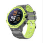 Lime green kids smart watch option photo with a digital watch face and a grey and green wristband