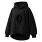 Black oversized fleece hoodie with round cat pocket and arched zipper, fifth black option photo