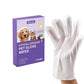 Purple EelJoy pet glove wipes box with coconut scent printed on it next to a white honeycomb glove wipe