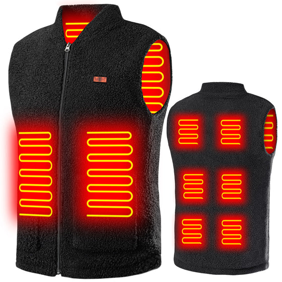 USB Heated Sherpa Fleece Vest with Zip Front and Pockets
