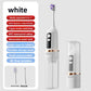 White toothbrush and water flosser with its storage cover, bristle head and nozzle head, White option