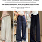 Womens high waist wide leg linen blend drawstring trousers, close up of the lightweight woven linen blend fabric