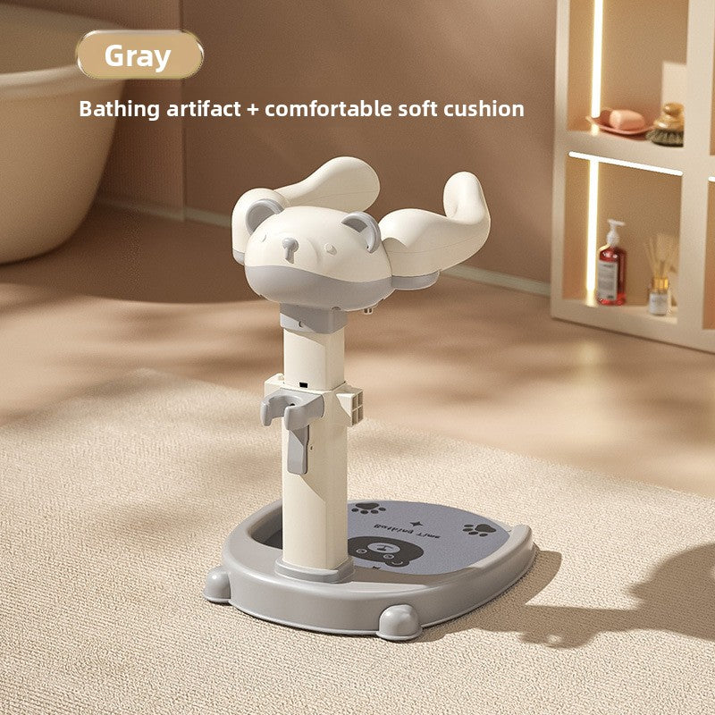 Baby bath support reference showing the pole height adjustment notches