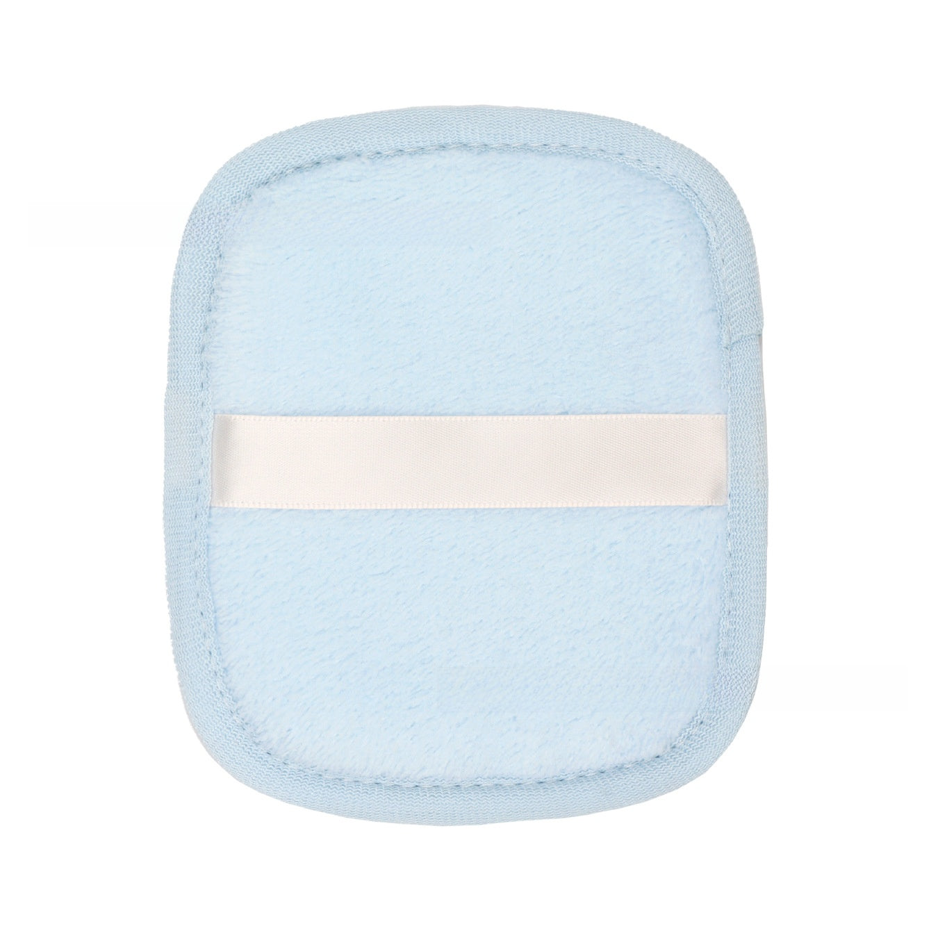 Reusable makeup remover pad with a satin hand strap shown on a plain background