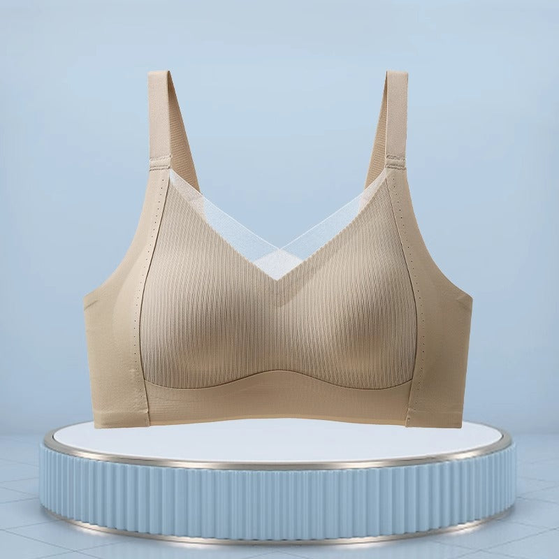 Mauve gray blue seamless wireless thin strap bra with back clasp front view