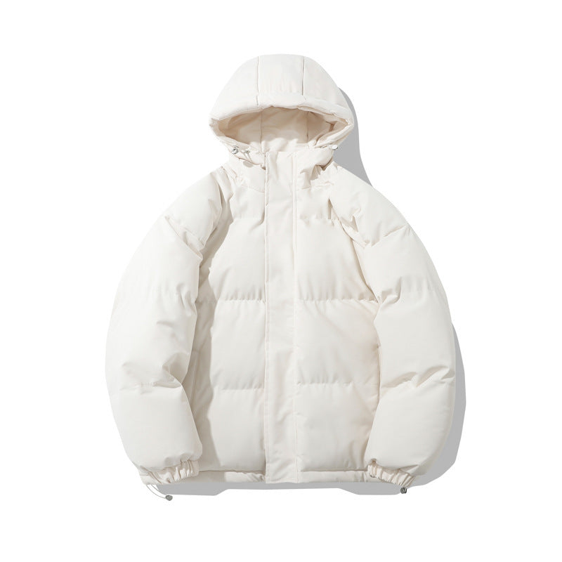 Hooded padded puffer jacket in dark gray, hood detail