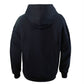 Back view of the black oversized hooded sweatshirt showing the lined hood