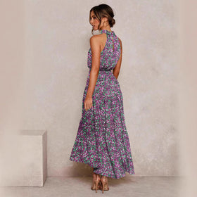 Halter Neck Tiered Swing Maxi Dress