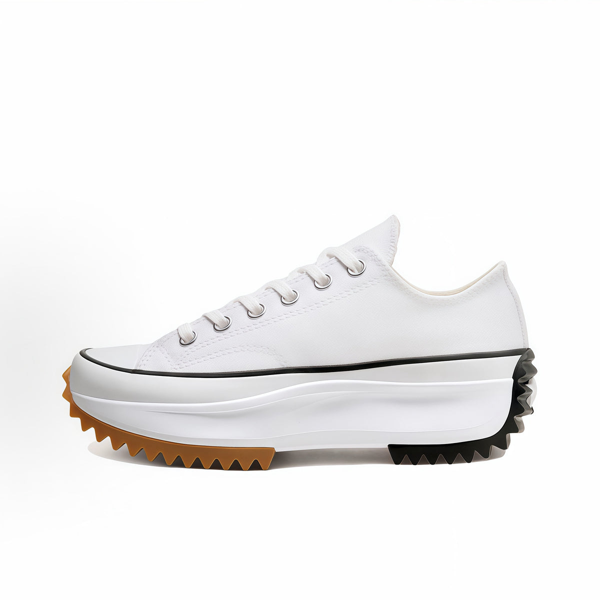 White Low-Top platform canvas sneaker with chunky white serrated sole, size 37.5 option photo