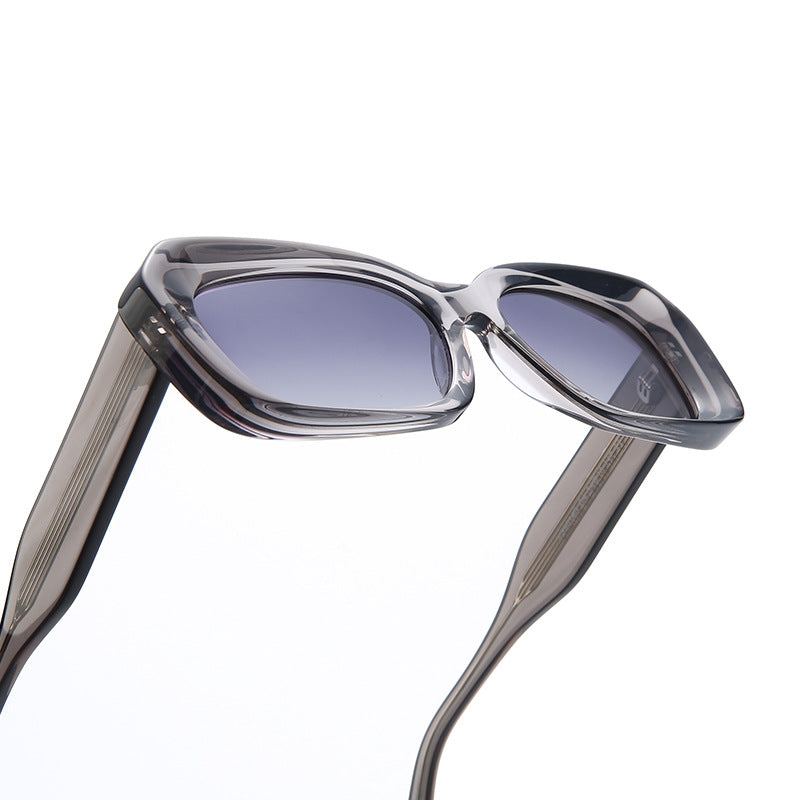 Retro square acetate sunglasses folded showing the frame and temple detail