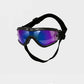 Black frame dog goggles with a smoke gray lens and padded frame