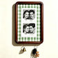 Option 8inch Hook Style 1: dark wood wall photo frame with green and white gingham backing and two key hooks