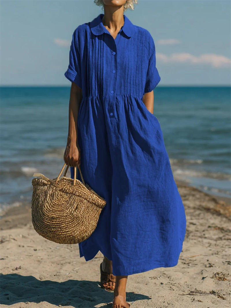Secondary close up of the cotton linen dress detail