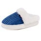 Top view of ribbed plush indoor slipper with faux fur collar and round toe