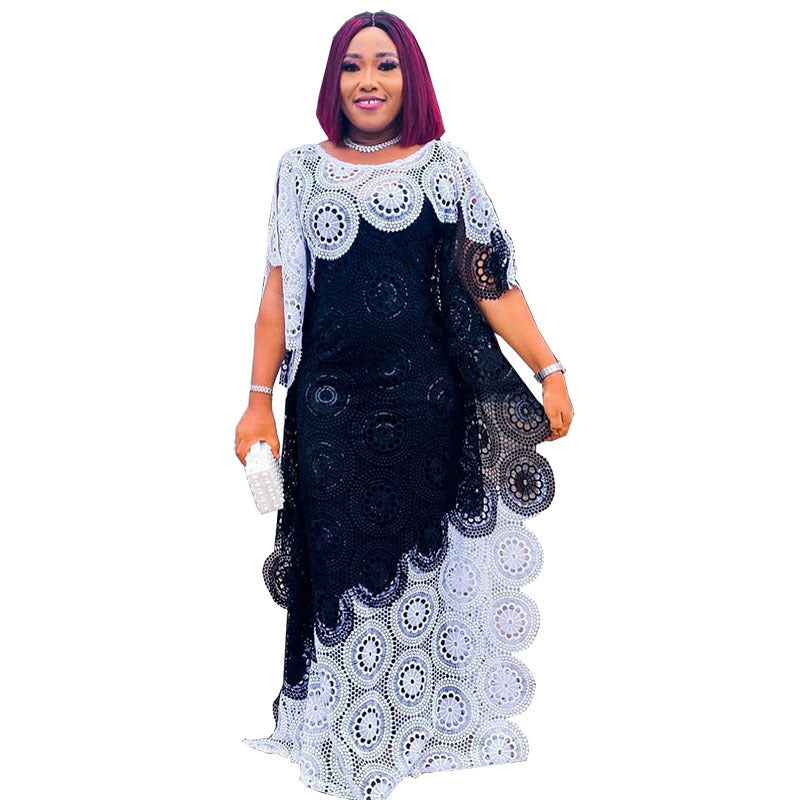 Two tone medallion lace boubou robe at full floor length