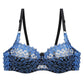White floral lace full coverage bra worn under an open shirt for a lingerie look