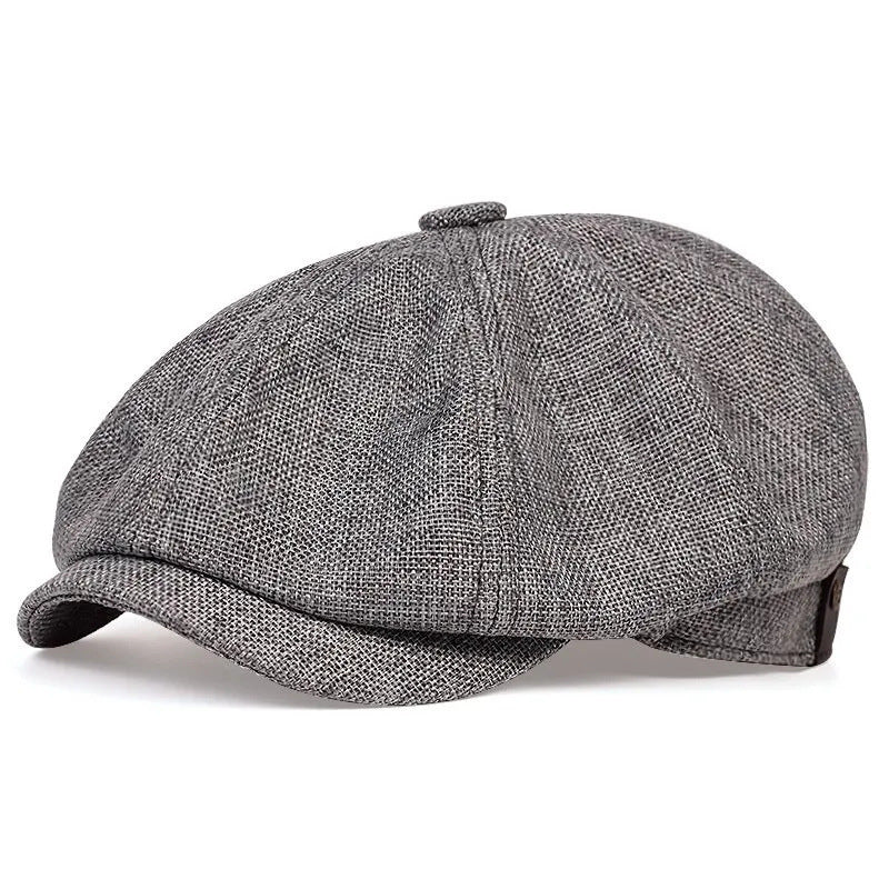 Woven cotton blend newsboy cap displayed across black, grey, khaki and brown colours