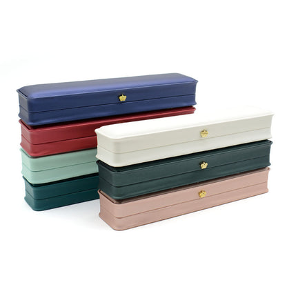 Six crown clasp necklace boxes stacked in navy, burgundy, off white, dark green, tiffany blue and champagne