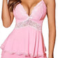 Matching shorts of the sleep set with a scalloped lace hem shown on a model with the camisole