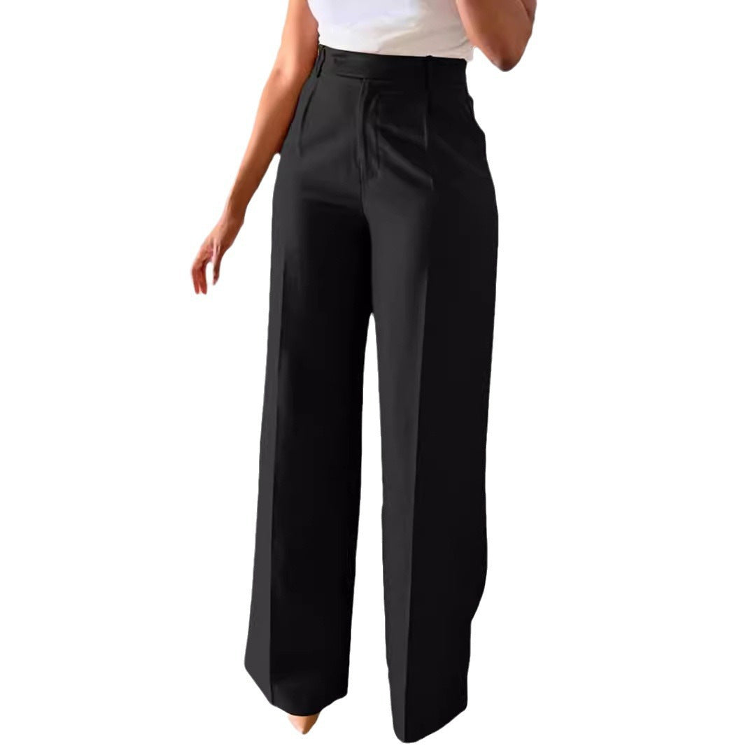 Back view of the high waist straight leg pant and waistband fit