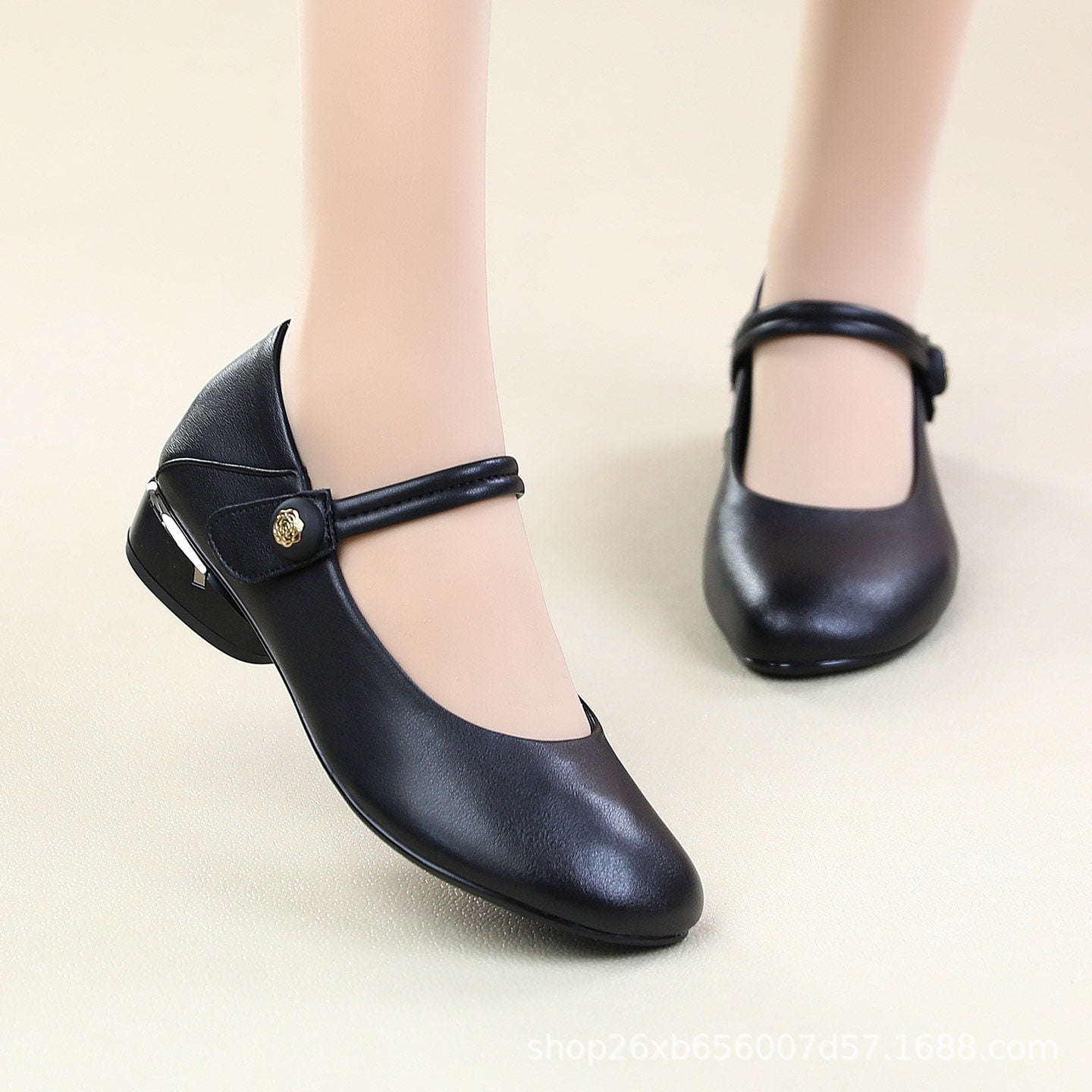 Office outfit with buckle strap leather flats
