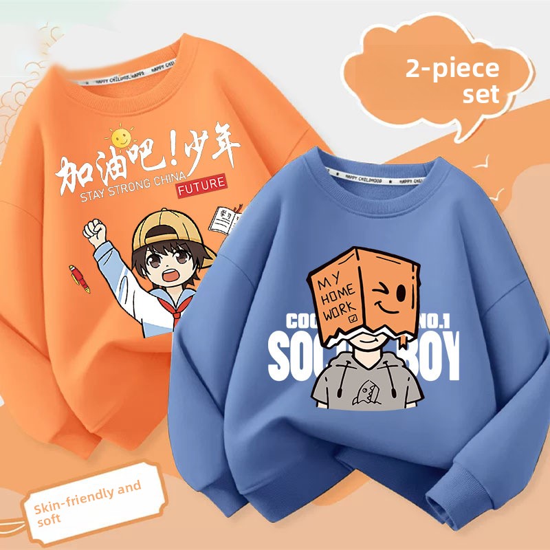 Flat lay of a boys black long sleeve sweatshirt with a cartoon headphones print