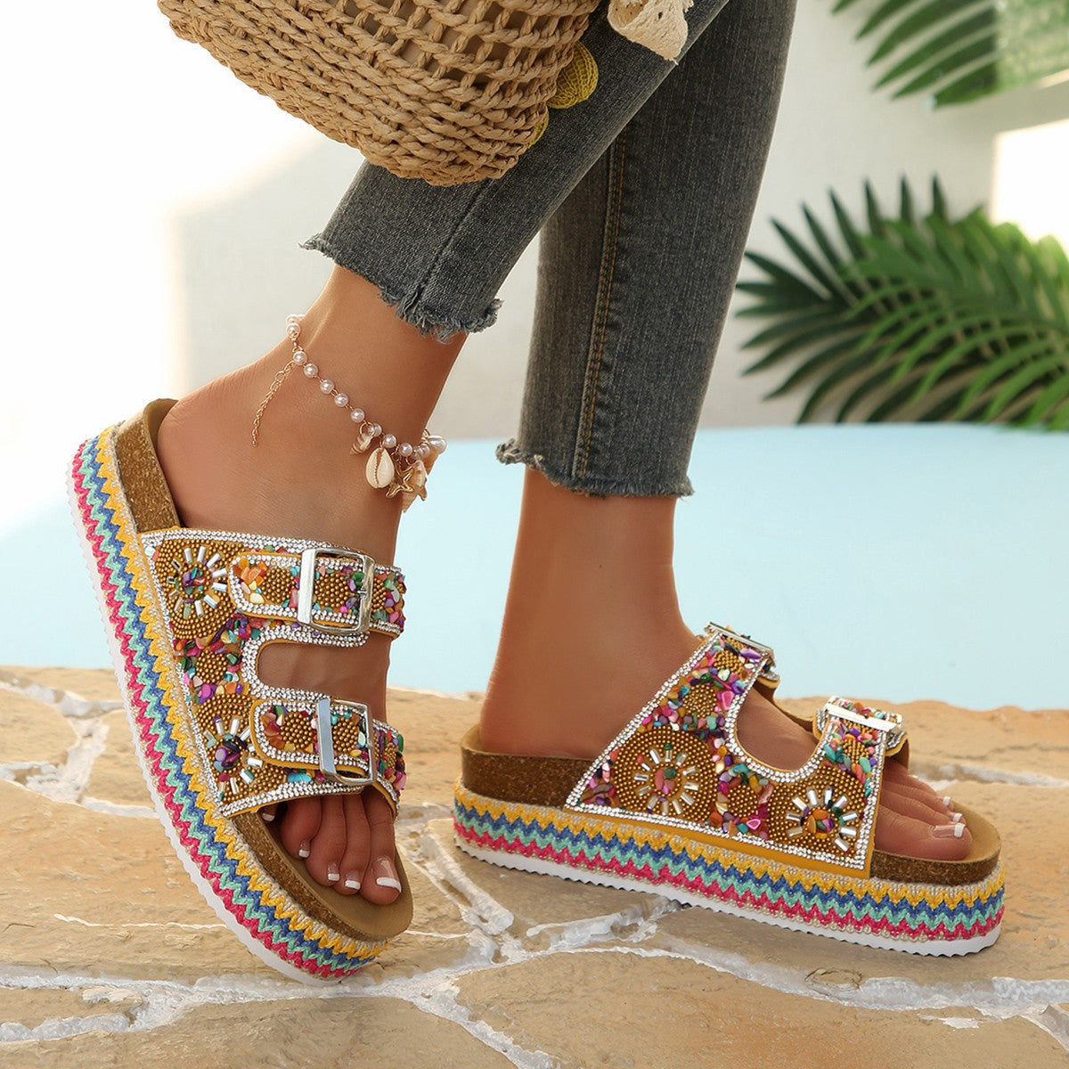Front view open square toe summer sandal