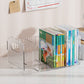 Clear 4 section desktop book organizer with ribbed end panel and arched dividers holding books, option 4-Compartment