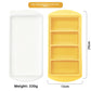 Four compartment silicone tray beside its white lid, 29 cm long, 330 g, option 4 Cavities 29 cm Tray, Yellow