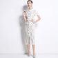 Hollow-Out Lace Maxi Dress | scale reference with hand
