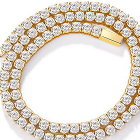 Unisex Cubic Zirconia Tennis Chain Necklace in Steel or Gold Plating