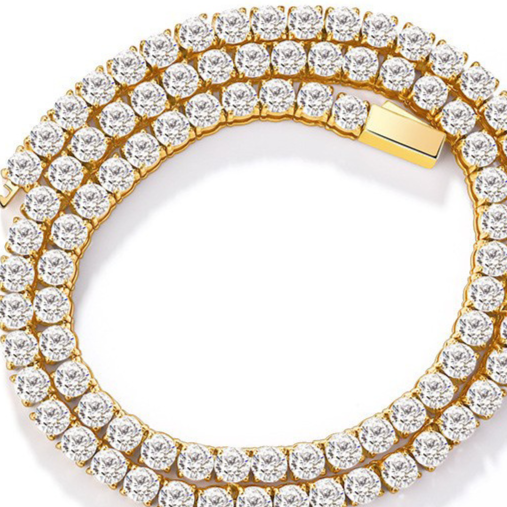Unisex Cubic Zirconia Tennis Chain Necklace in Steel or Gold Plating