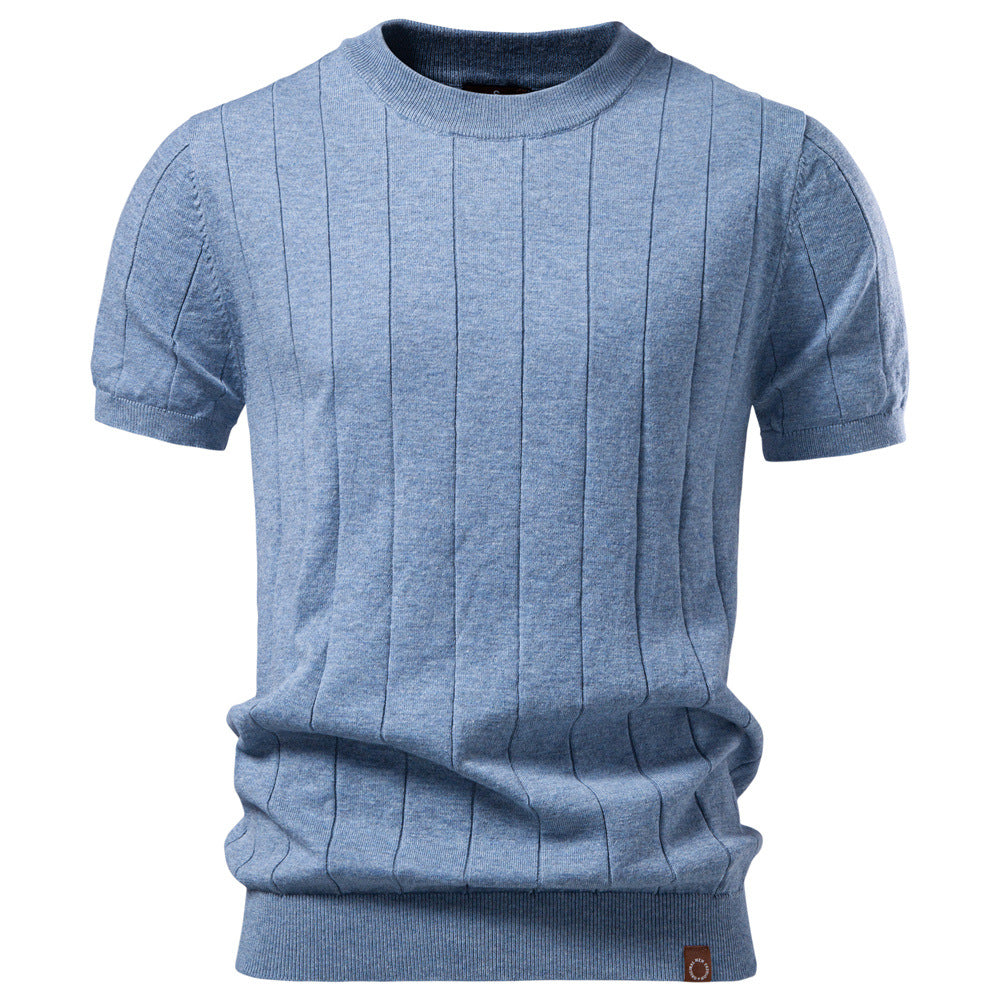 Mens Cotton Short Sleeve Knit Sweater | evening warm ambience styling