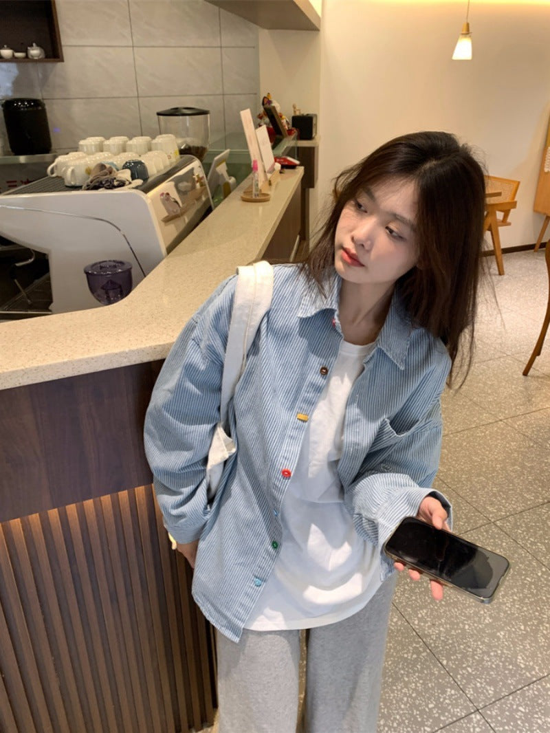 Womens Polo Collar Striped Shirt | lifestyle in use