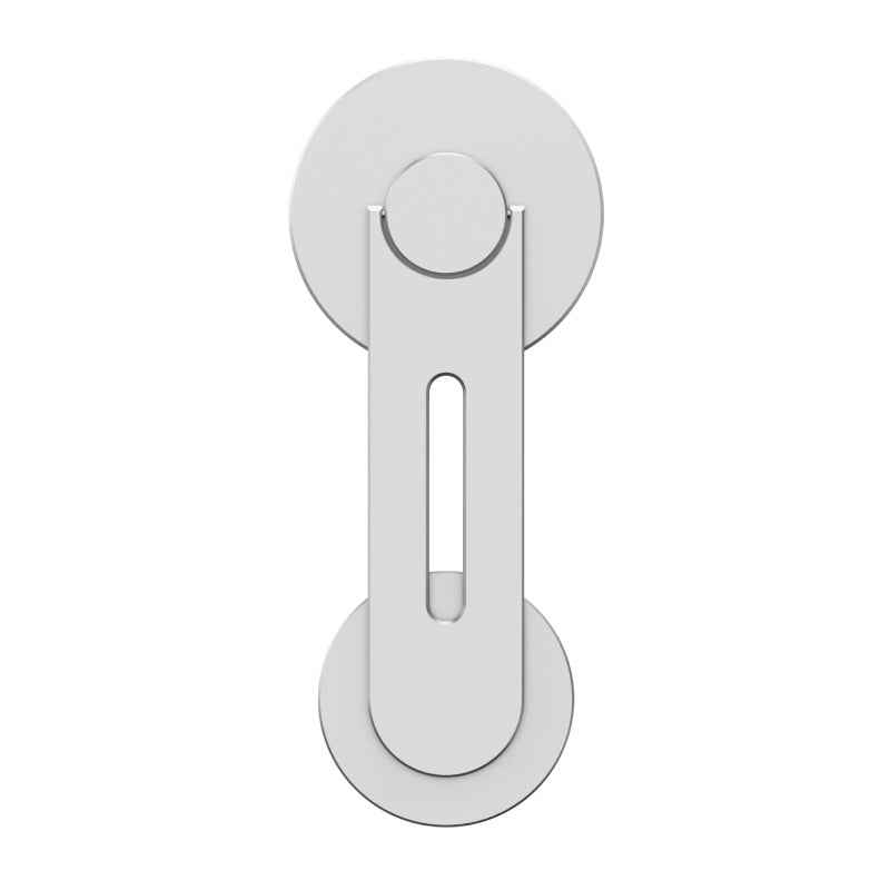 Silver slotted aluminum magnetic phone mount arm with a round magnetic head on a white background