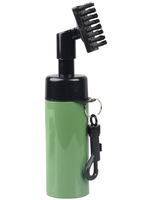 Press spray golf cleaner bottle with a stiff brush head and a carabiner bag clip
