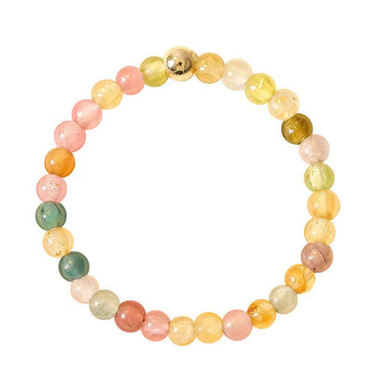 Rainbow tourmaline beaded elastic ring, front view of the multicolor stone band
