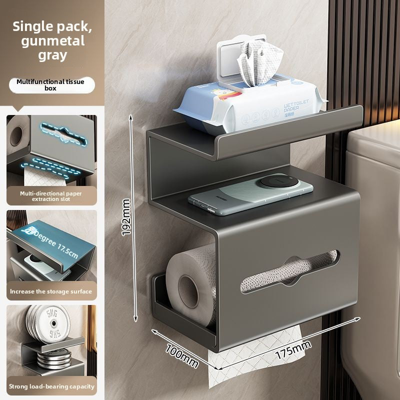 Gun grey and white finishes of the wall mounted bathroom tissue holder side by side
