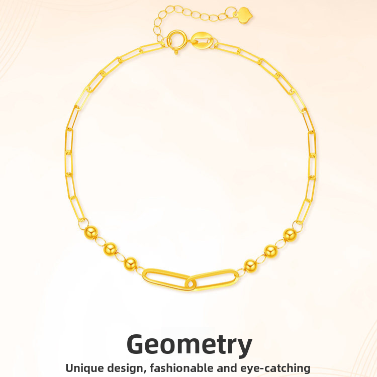 18K gold geometric bead bracelet front view showing the faceted bead line
