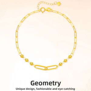 18K gold geometric bead bracelet front view showing the faceted bead line