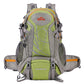 Green hiking backpack with gray sides, orange zipper trim and a hip belt, Green option
