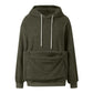 Olive Green option, size S: plush fleece hooded sweatshirt with white drawstrings and large front pocket