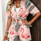 Flamingo Print Cardigan and Shorts Set