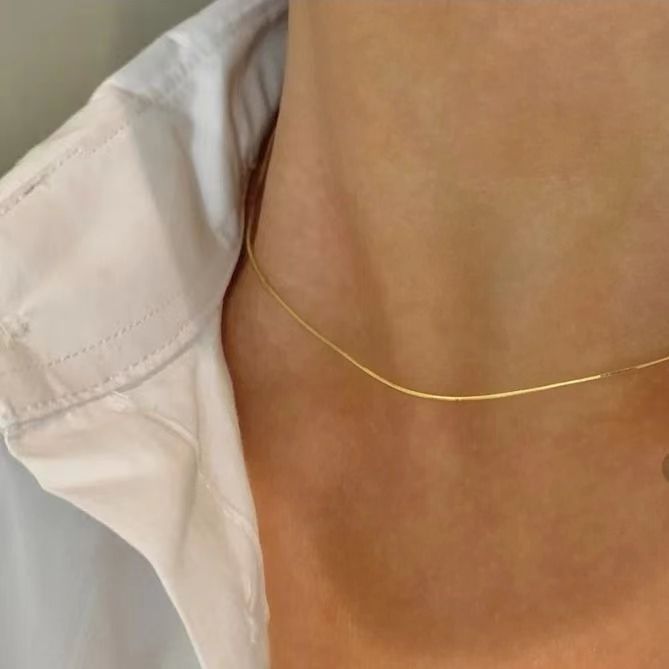 Square Snake Bone Chain Necklace | angled lifestyle styling shot